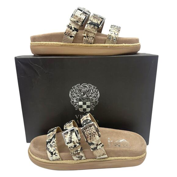 Vince Camuto Buckle Slide Sandals Ciandra Tan Snakeskin Women's 7.5 - Picture 1 of 6